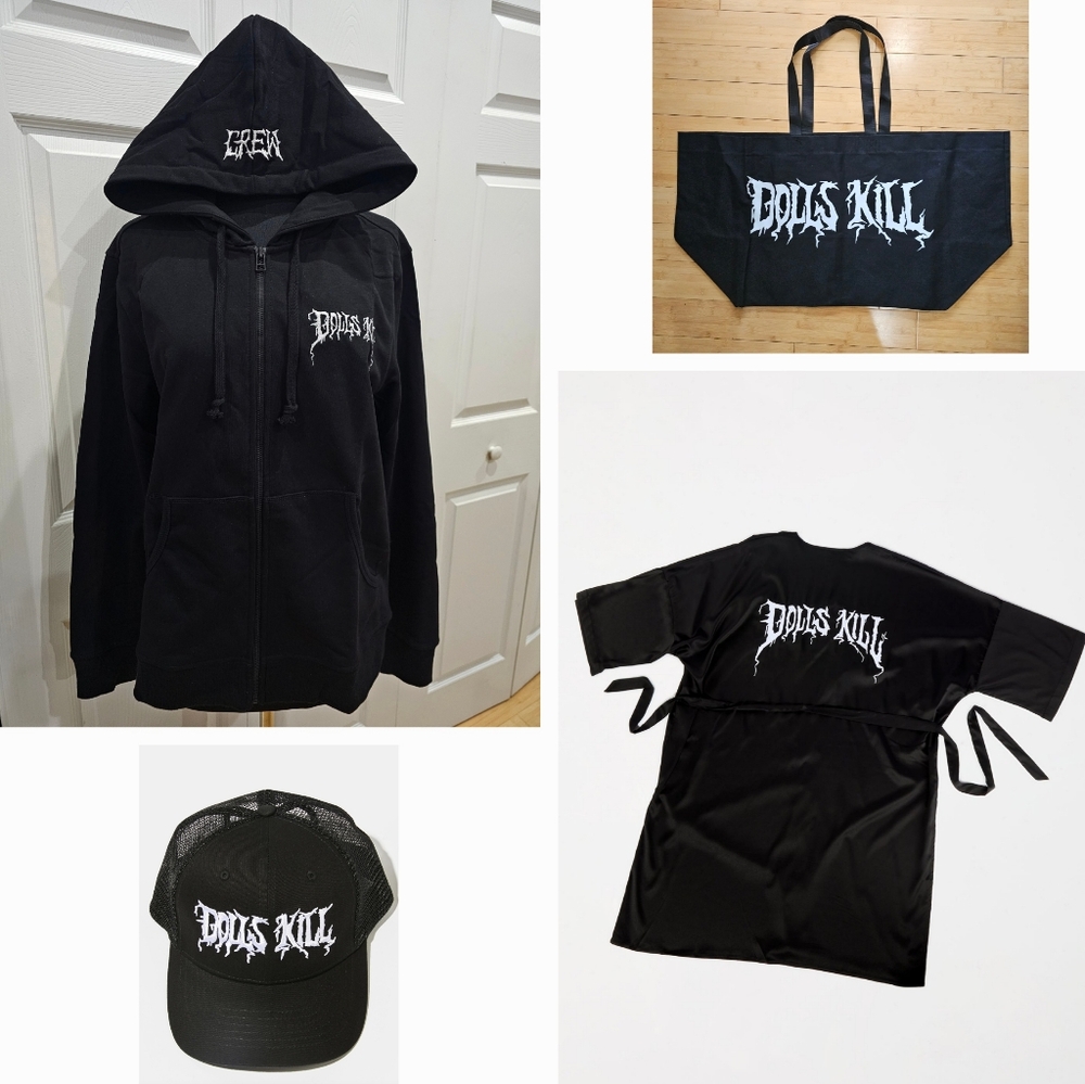 Dolls Kill Logo Current Mood Crew Zip Up Hoodie Robe Mega Tote Hat Merch S